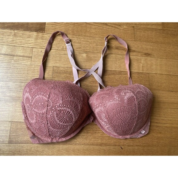 38DD E85 Victoria’s Secret Lace Push-Up Bra Mauve Underwire Romantic Plus Size - Picture 1 of 5